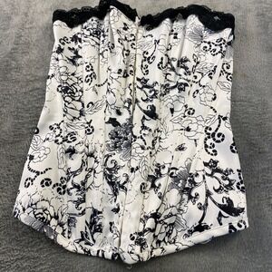 Cotton Express Corset Top Women S White Black Floral Lace Up Toile Coquette Goth